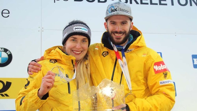 Team-WM Gold holten die Skeletonis Jacqueline Lölling und Axel Jungk.