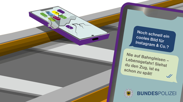 Illustration: Zerstörtes Handy auf Bahngleisen