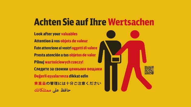 "Achten Sie auf Ihre Wertsachen"