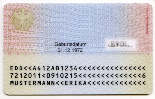 Muster: Dienstausweis einer Verwaltungsmitarbeiterin - Rückseite
